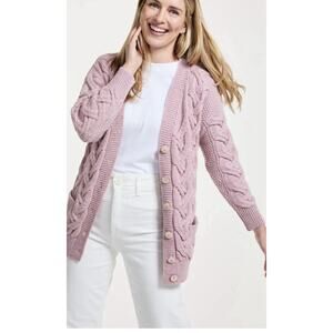 Aran Woolen Mills Cable Knit Cardigan DownPatrick Medium NWT!